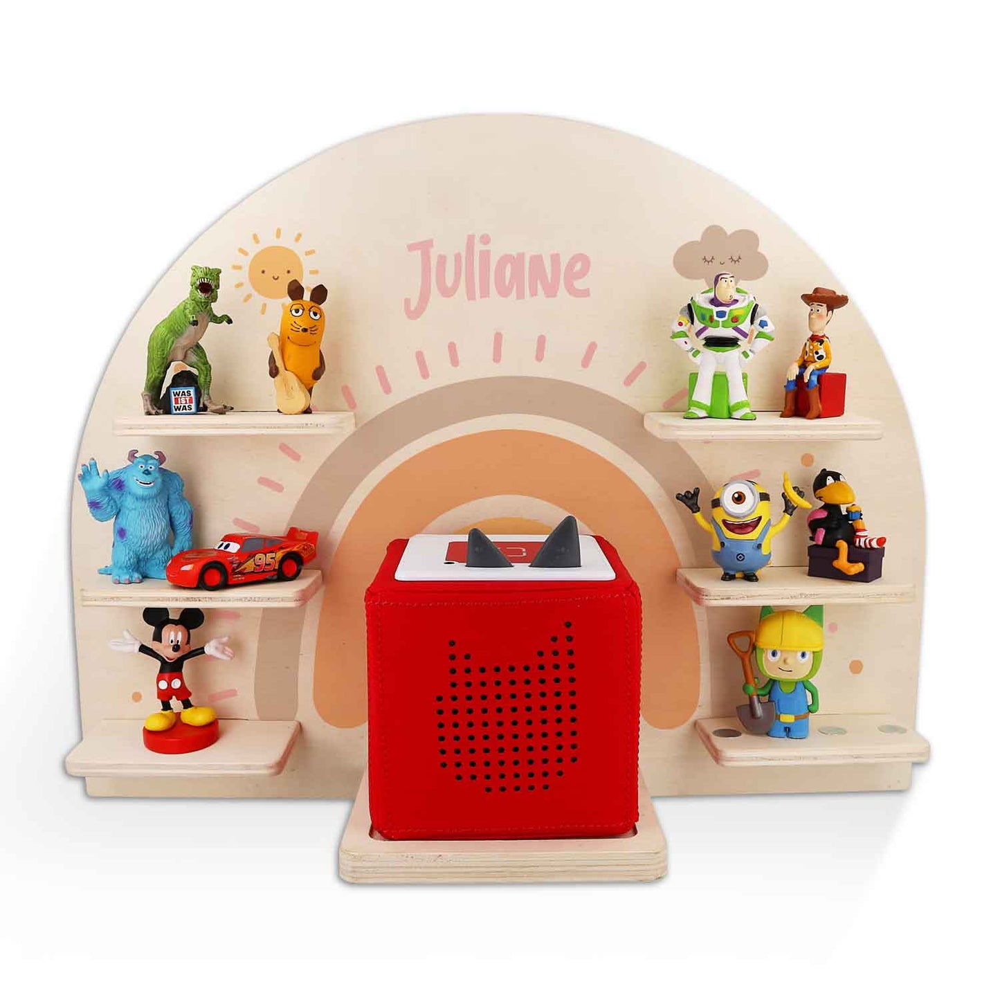 Toniebox Regal für Kinderzimmer - Regenbogen Pastell - Personalisiert mit Namen