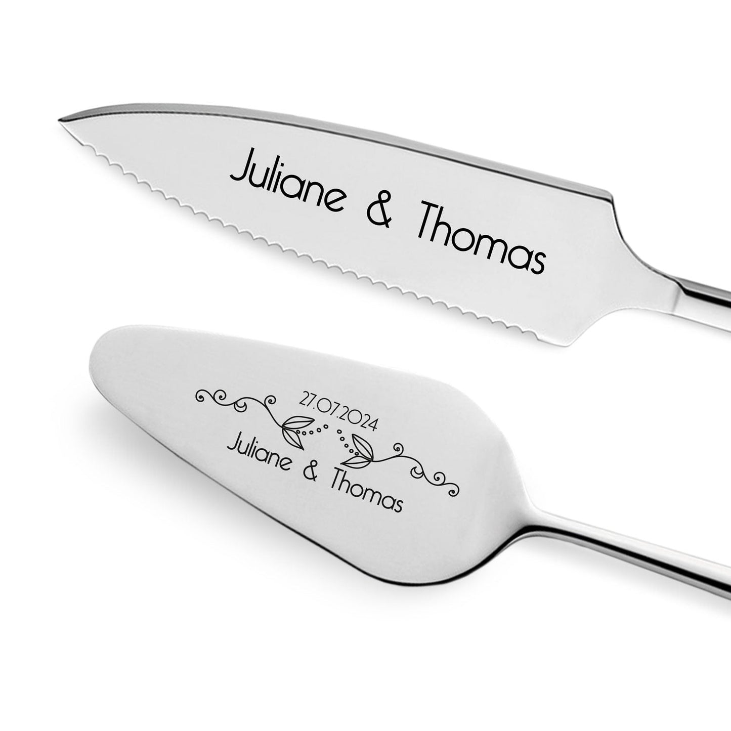 Tortenbesteck im Set - Blumenranke - Mit persönlicher Gravur als Geschenk zur Hochzeit