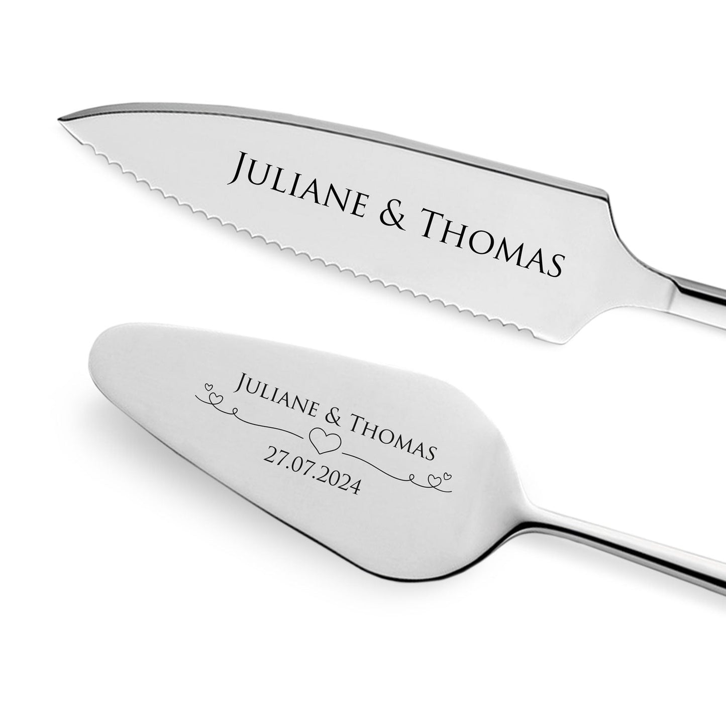 Tortenbesteck im Set - Herzen - Mit persönlicher Gravur als Geschenk zur Hochzeit