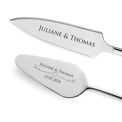Tortenbesteck im Set - Herzen - Mit persönlicher Gravur als Geschenk zur Hochzeit