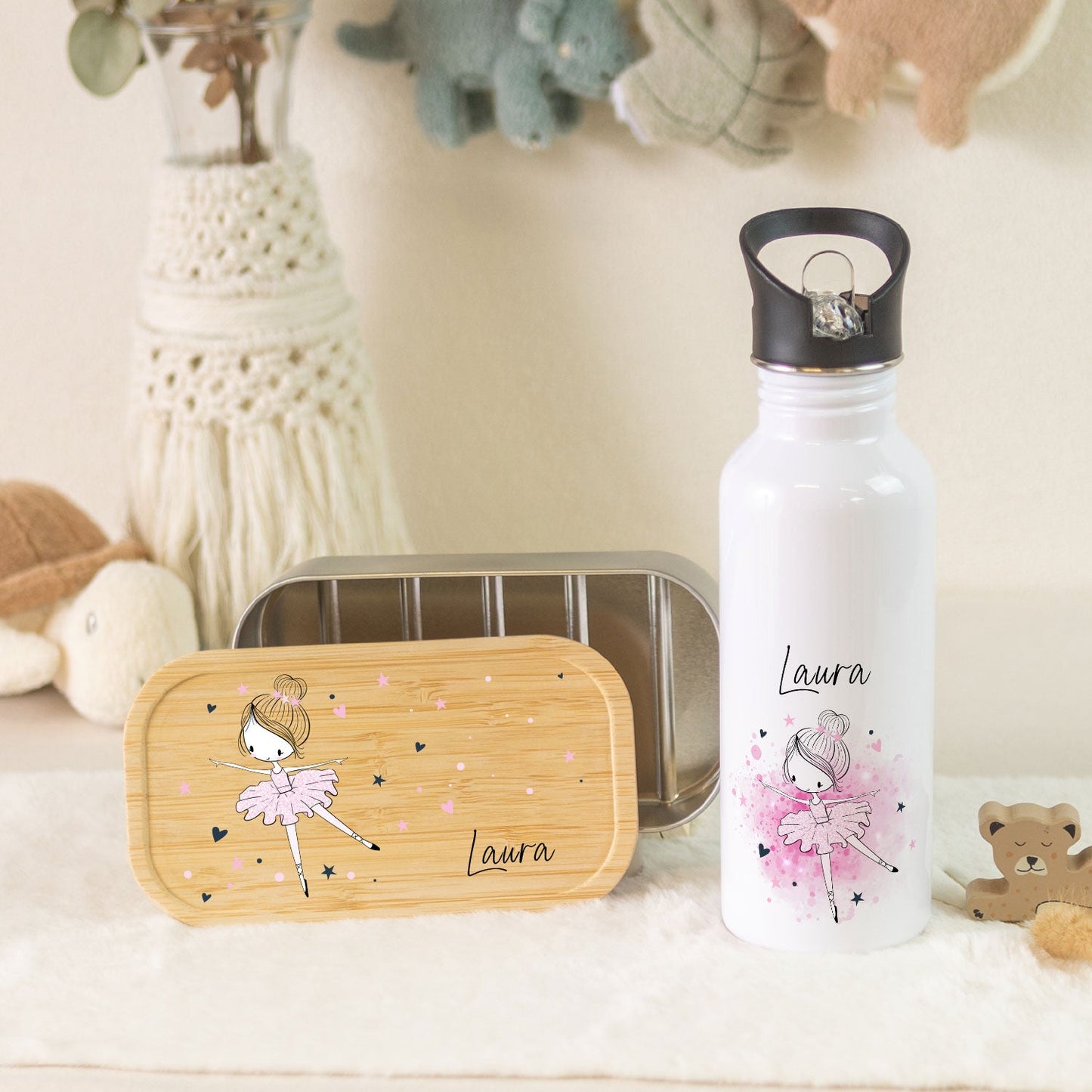 Bedruckte Brotdose & Trinkflasche im Set - Ballerina