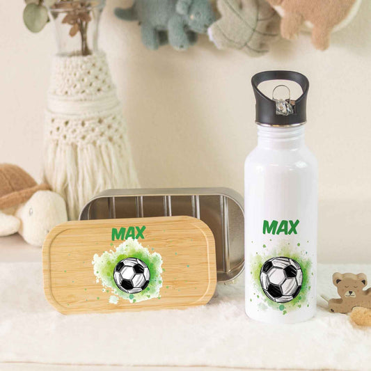 Bedruckte Brotdose & Trinkflasche im Set - Fussball