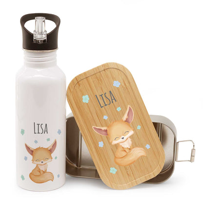 Bedruckte Brotdose & Trinkflasche im Set - Fuchs