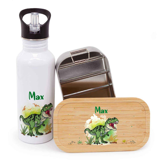 Bedruckte Brotdose & Trinkflasche im Set - T-Rex