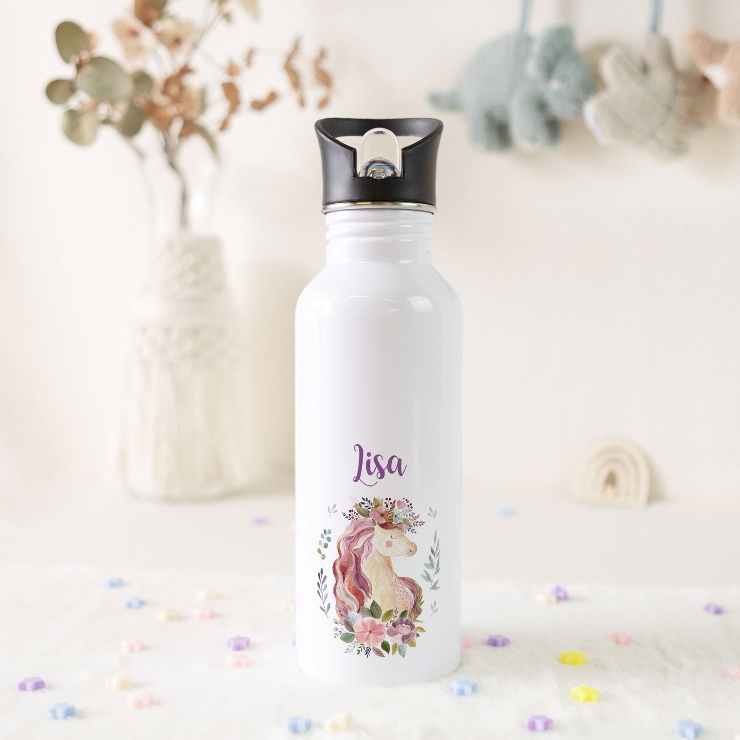 Bedruckte Trinkflasche aus Edelstahl - Einhorn V2