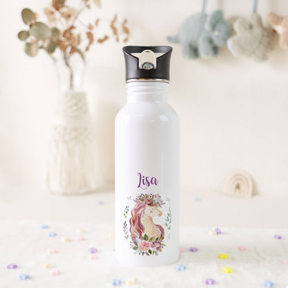 Bedruckte Trinkflasche aus Edelstahl - Einhorn V2