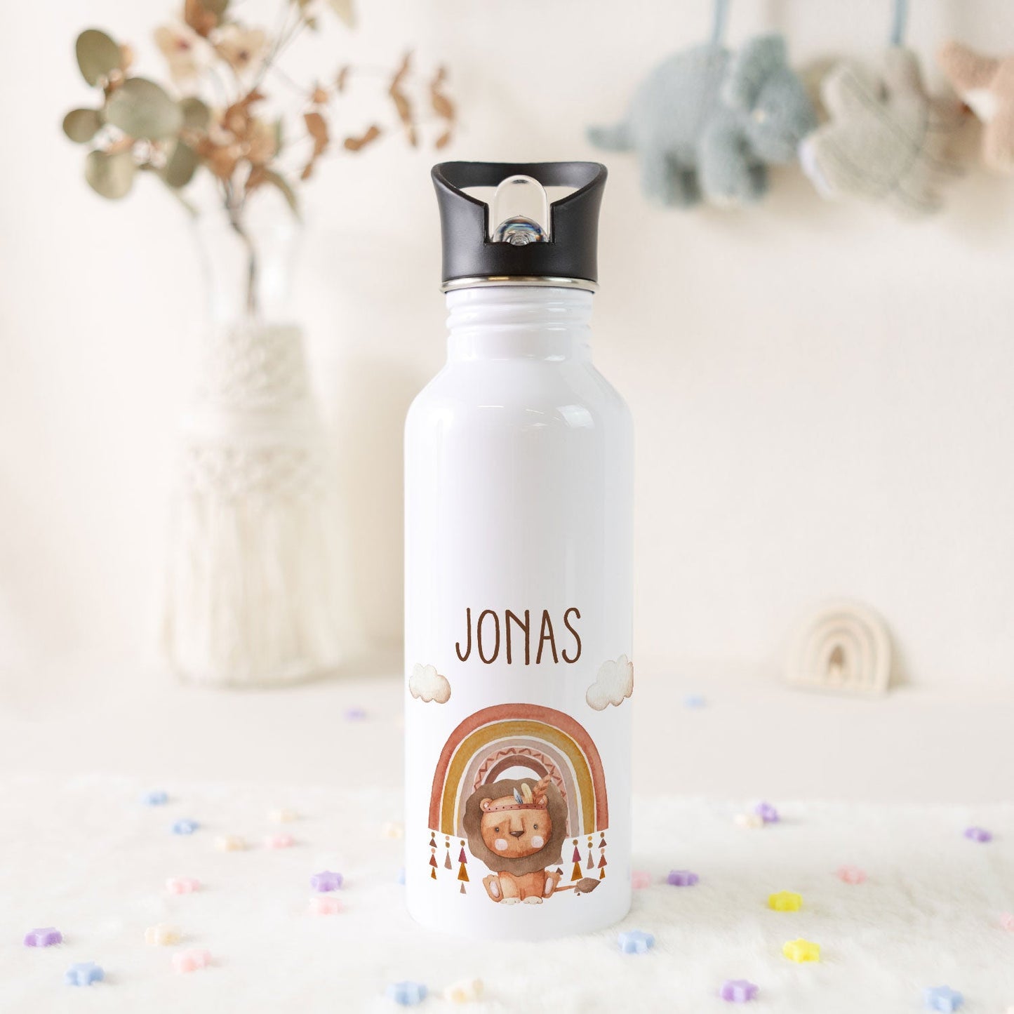 Bedruckte Trinkflasche aus Edelstahl - Regenbogen Indianer