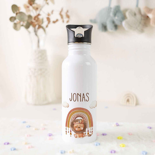 Bedruckte Trinkflasche aus Edelstahl - Regenbogen Indianer