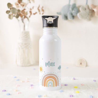 Bedruckte Trinkflasche aus Edelstahl - Regenbogen Pastell