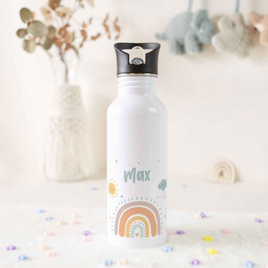 Bedruckte Trinkflasche aus Edelstahl - Regenbogen Pastell