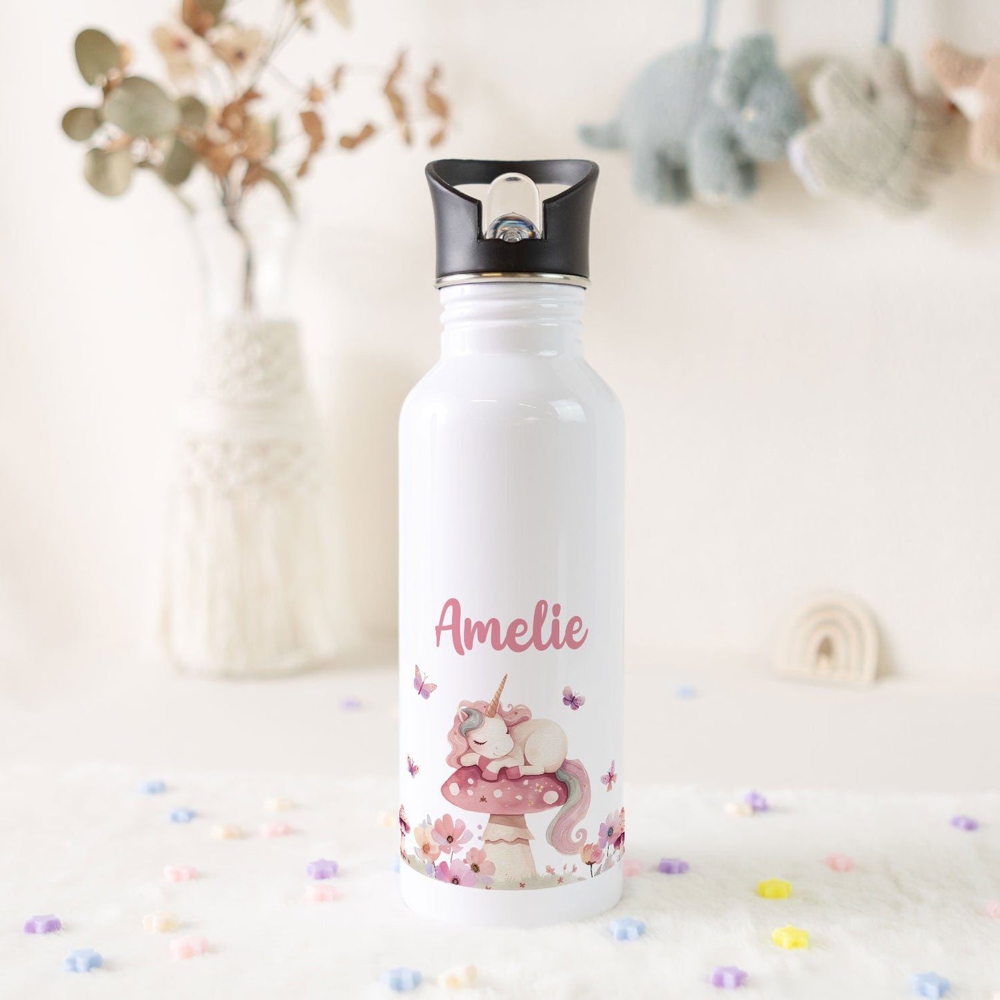 Bedruckte Trinkflasche aus Edelstahl - Schlafendes Einhorn