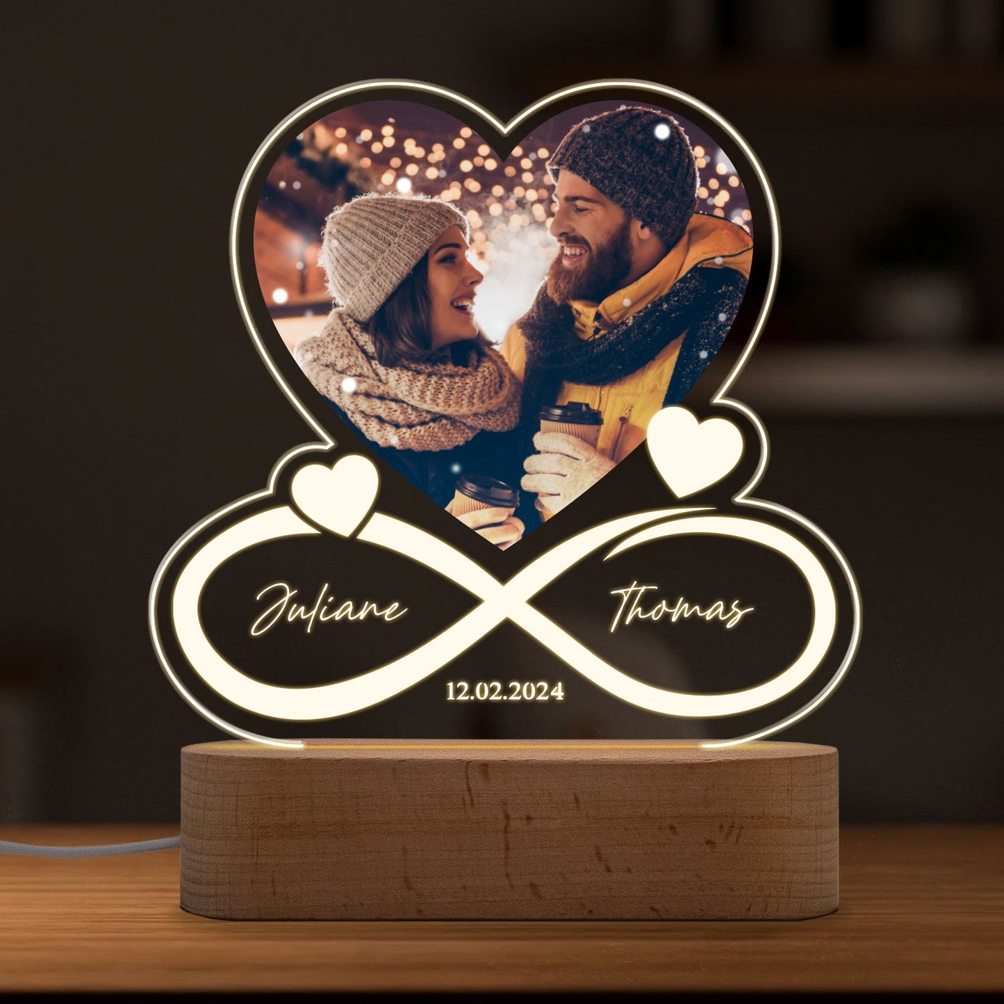 Beleuchtetes LED Acrylglas mit Foto, Namen & Datum - Unendlichkeit