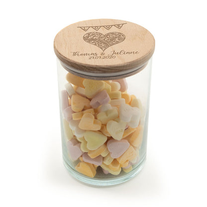 Graviertes Vorratsglas mit Holzdeckel - Zur Hochzeit
