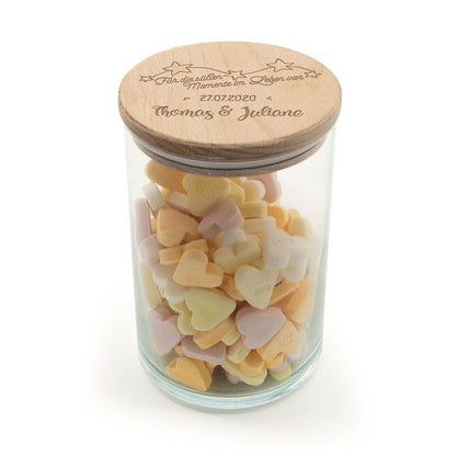 Graviertes Vorratsglas mit Holzdeckel - Zur Hochzeit