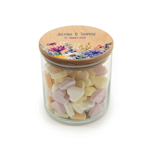 Bedrucktes Vorratsglas mit Holzdeckel - Wild Flowers