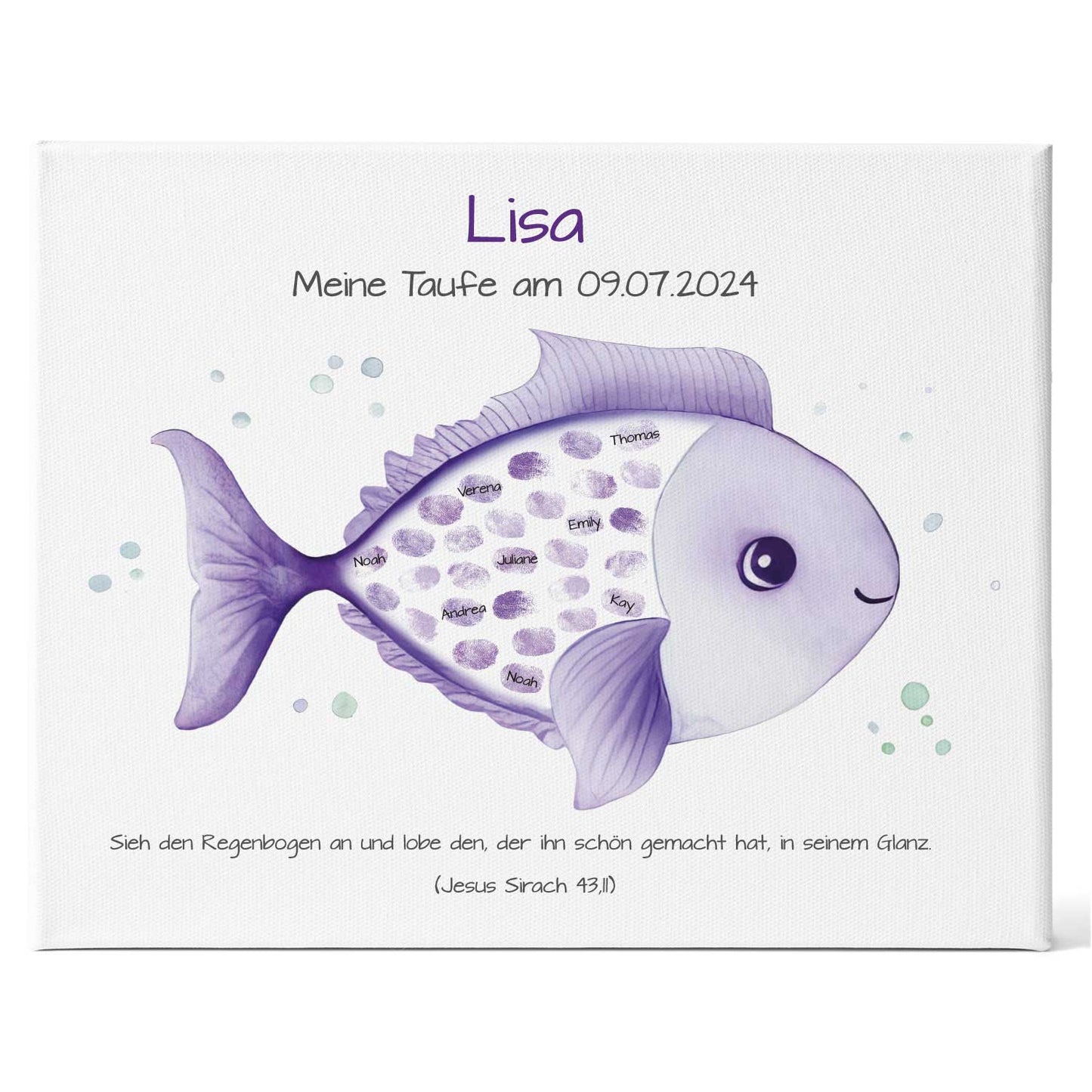 Leinwand mit Fingerabdrücken - Fisch Motiv als Gästebuch zur Taufe
