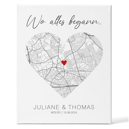 Leinwand mit dem Motiv "Wo alles begann" - Personalisiertes Geschenk mit Wunschort