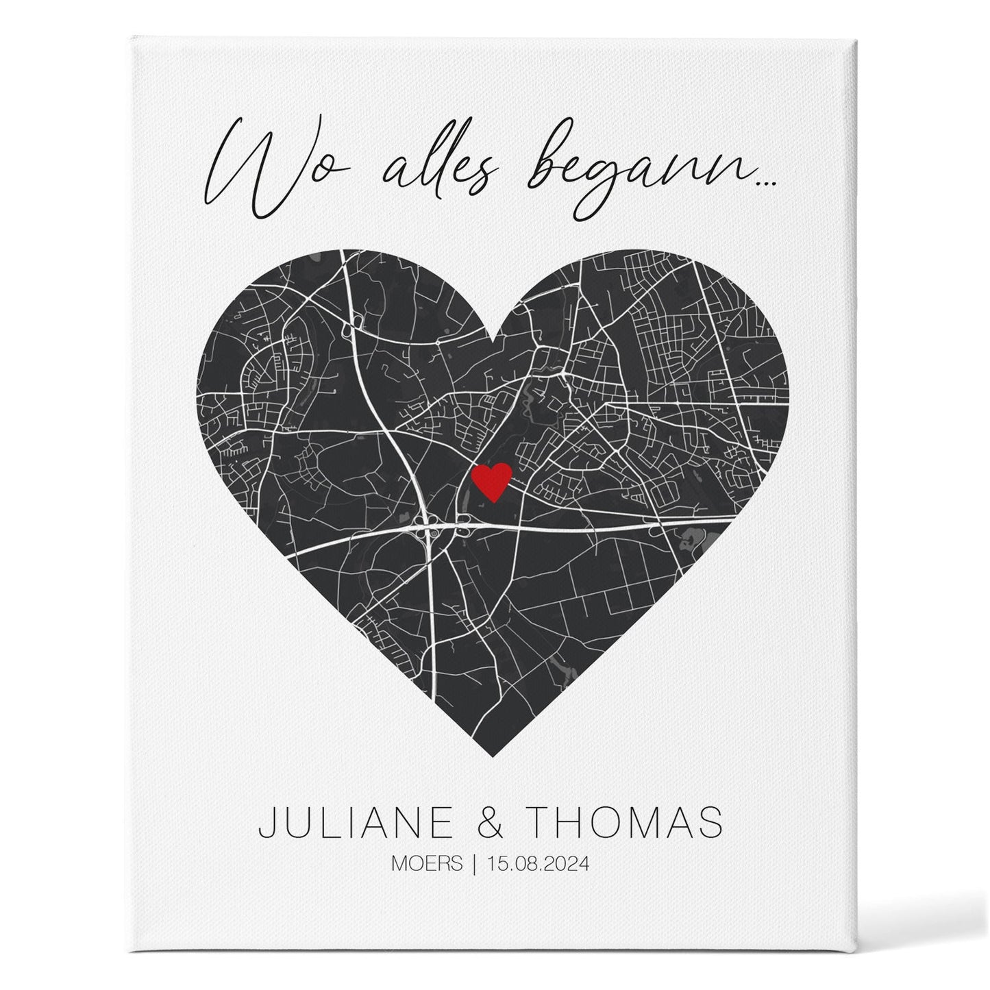 Leinwand mit dem Motiv "Wo alles begann" - Personalisiertes Geschenk mit Wunschort