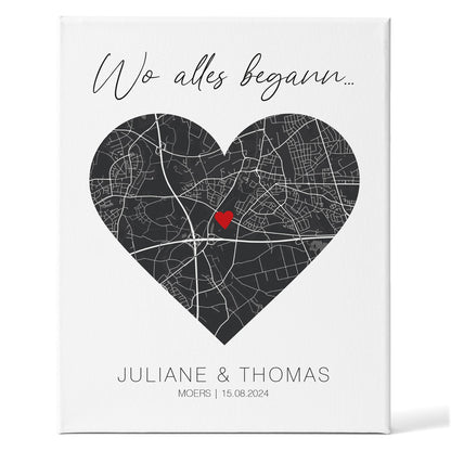 Leinwand mit dem Motiv "Wo alles begann" - Personalisiertes Geschenk mit Wunschort
