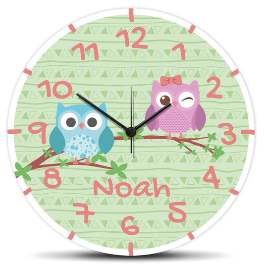 Wanduhr Kinder Eule mit Namen - mit UV Druck