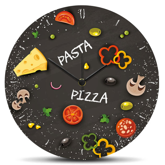 Wanduhr aus Holz Pizza & Pasta - mit UV Druck