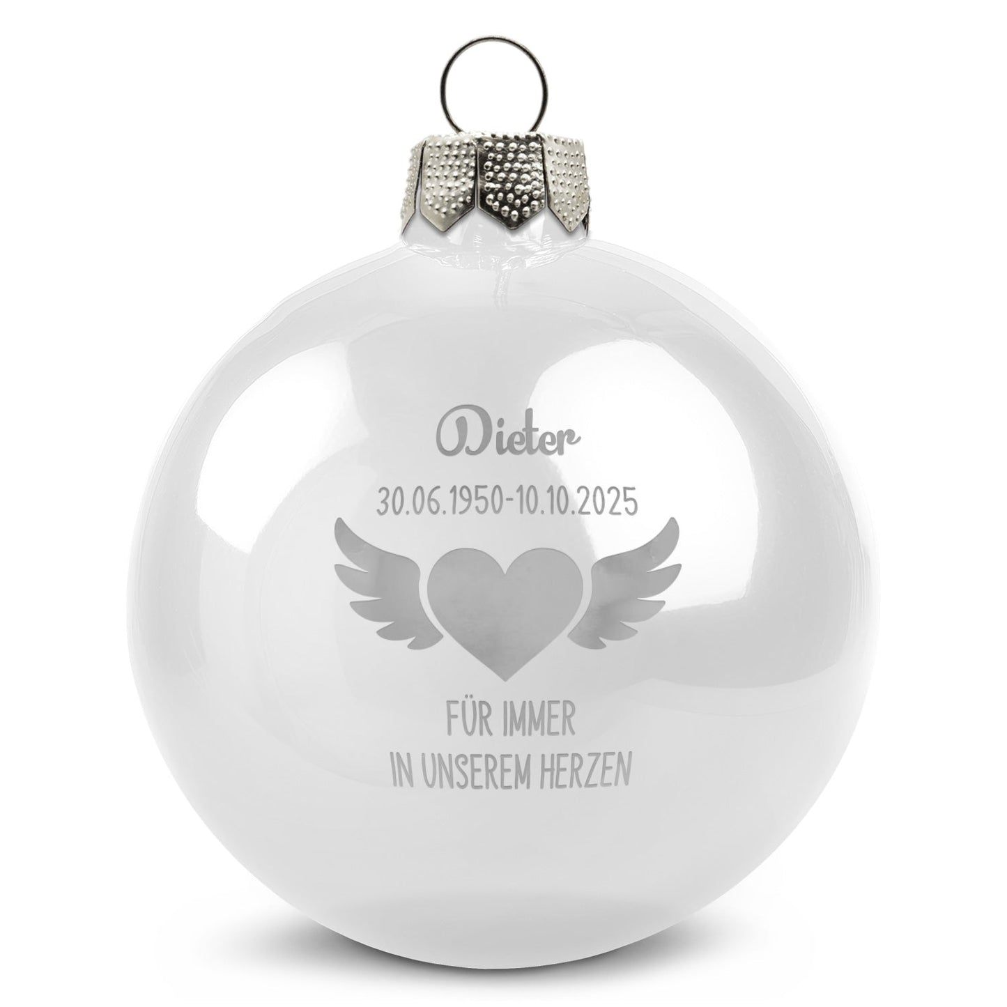 Gravierte Weihnachtskugel - Flügelherz