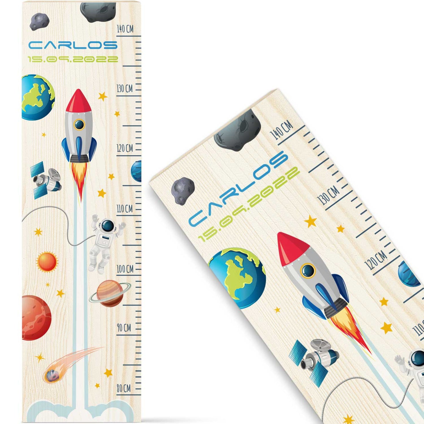 Messlatte mit Namen für Kinder im Rakete Design