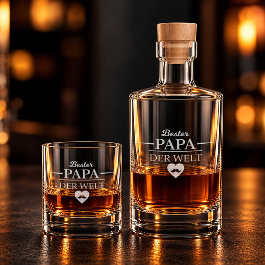 Leonardo Whiskygläser mit Gravur - "Bester Papa der Welt" im Set mit 0,5l Karaffe