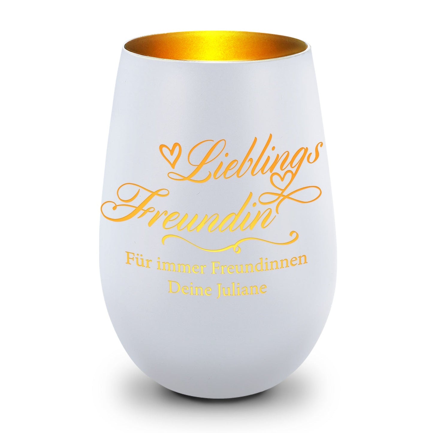 Deko Windlicht aus Glas mit Gravur - Lieblings Freundin v2 - Personalisiert mit Namen