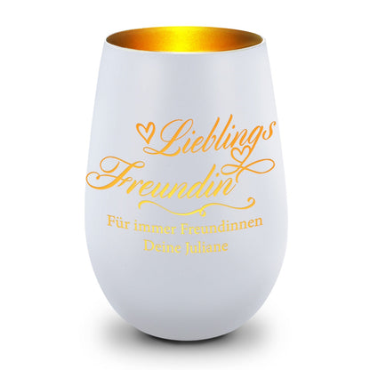 Deko Windlicht aus Glas mit Gravur - Lieblings Freundin v2 - Personalisiert mit Namen