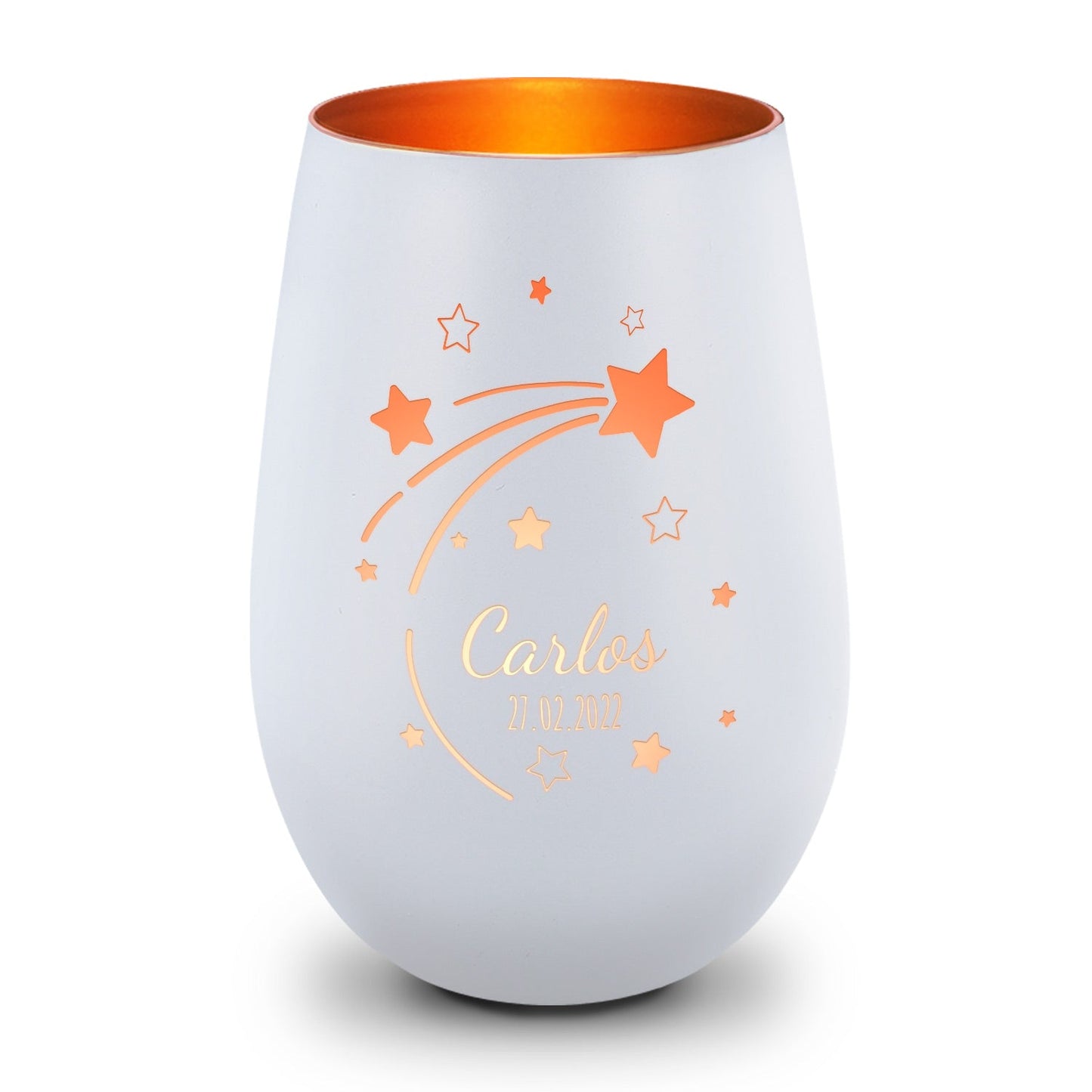 Deko Windlicht aus Glas mit Gravur - Sternschnuppe - Personalisiert mit Namen & Datum