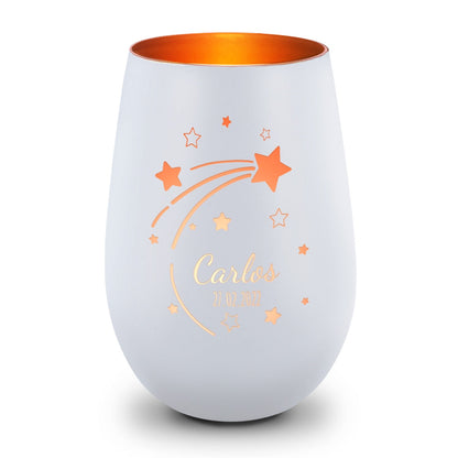 Deko Windlicht aus Glas mit Gravur - Sternschnuppe - Personalisiert mit Namen & Datum