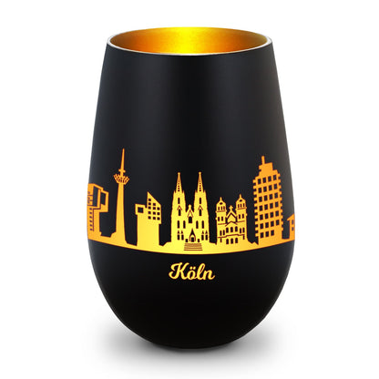 Deko Windlicht aus Glas mit Gravur - Skyline Köln