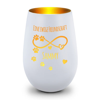 Deko Windlicht aus Glas mit Gravur - Unendlich - Personalisiert mit Namen & Datum
