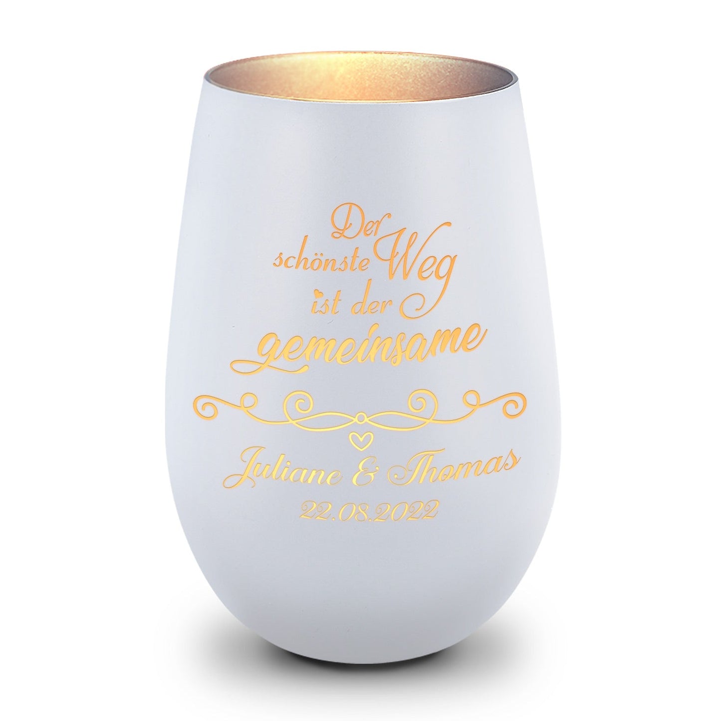 Deko Windlicht aus Glas mit Gravur - Der schönste Weg ist der gemeinsame - Personalisiert mit Namen