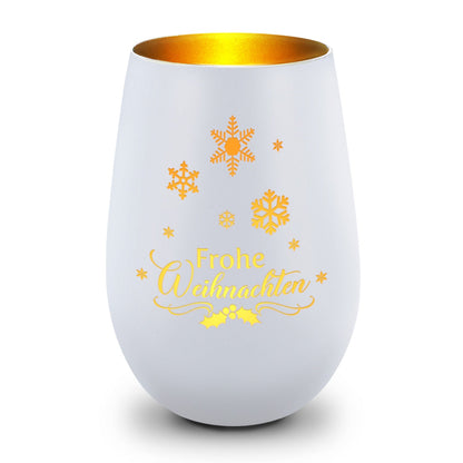 Deko Windlicht aus Glas mit Gravur - Frohe Weihnachten Schneeflocke