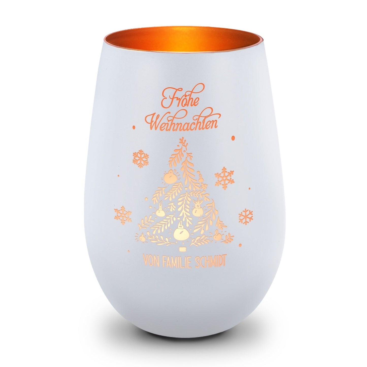 Deko Windlicht aus Glas mit Gravur - Frohe Weihnachten - Personalisiert mit Namen