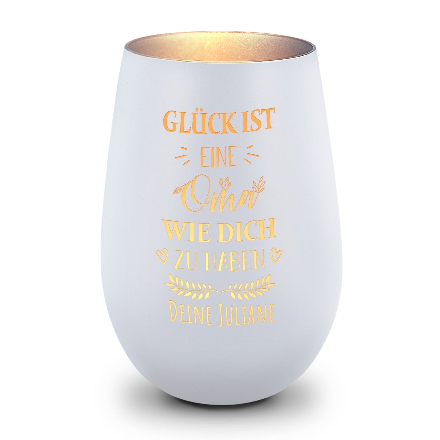 Deko Windlicht aus Glas mit Gravur - Glück ist eine Oma wie Dich zu haben - Personalisiert mit Namen
