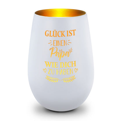Deko Windlicht aus Glas mit Gravur - Glück ist einen Papa wie Dich zu haben