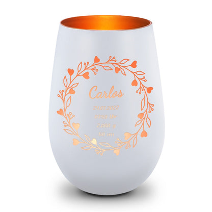 Deko Windlicht aus Glas mit Gravur - Geschenk zur Geburt - Personalisiert mit Namen