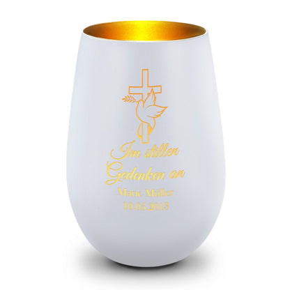Deko Windlicht aus Glas mit Gravur - Im Stillen Gedenken - Personalisiert mit Namen & Datum - Trauer