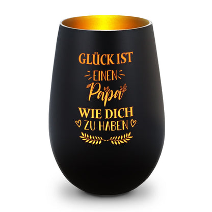 Deko Windlicht aus Glas mit Gravur - Glück ist einen Papa wie Dich zu haben