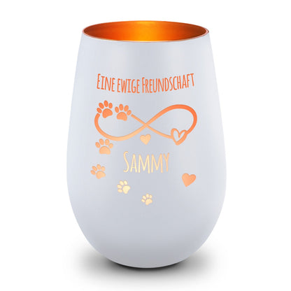 Deko Windlicht aus Glas mit Gravur - Unendlich - Personalisiert mit Namen & Datum