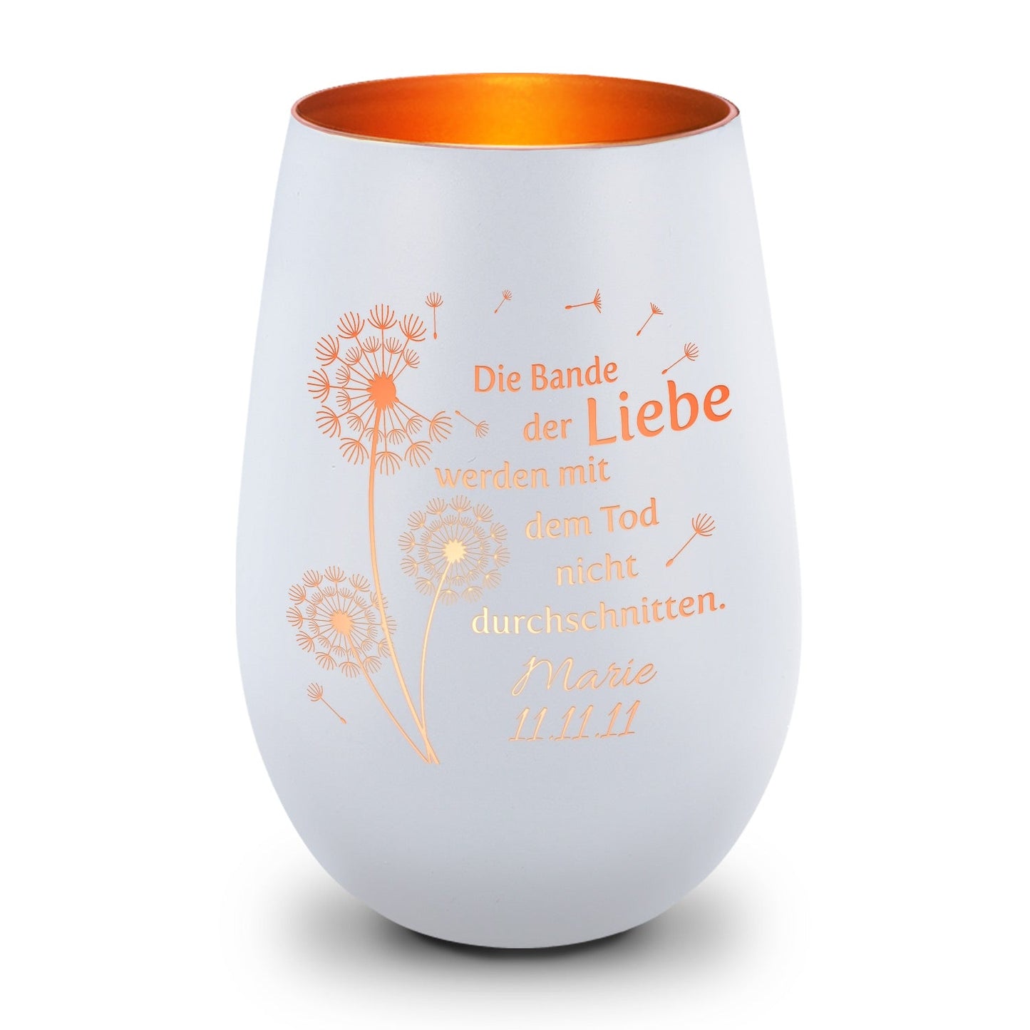 Deko Windlicht aus Glas mit Gravur - Pusteblumen - Personalisiert mit Namen & Datum