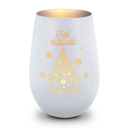 Deko Windlicht aus Glas mit Gravur - Frohe Weihnachten - Personalisiert mit Namen