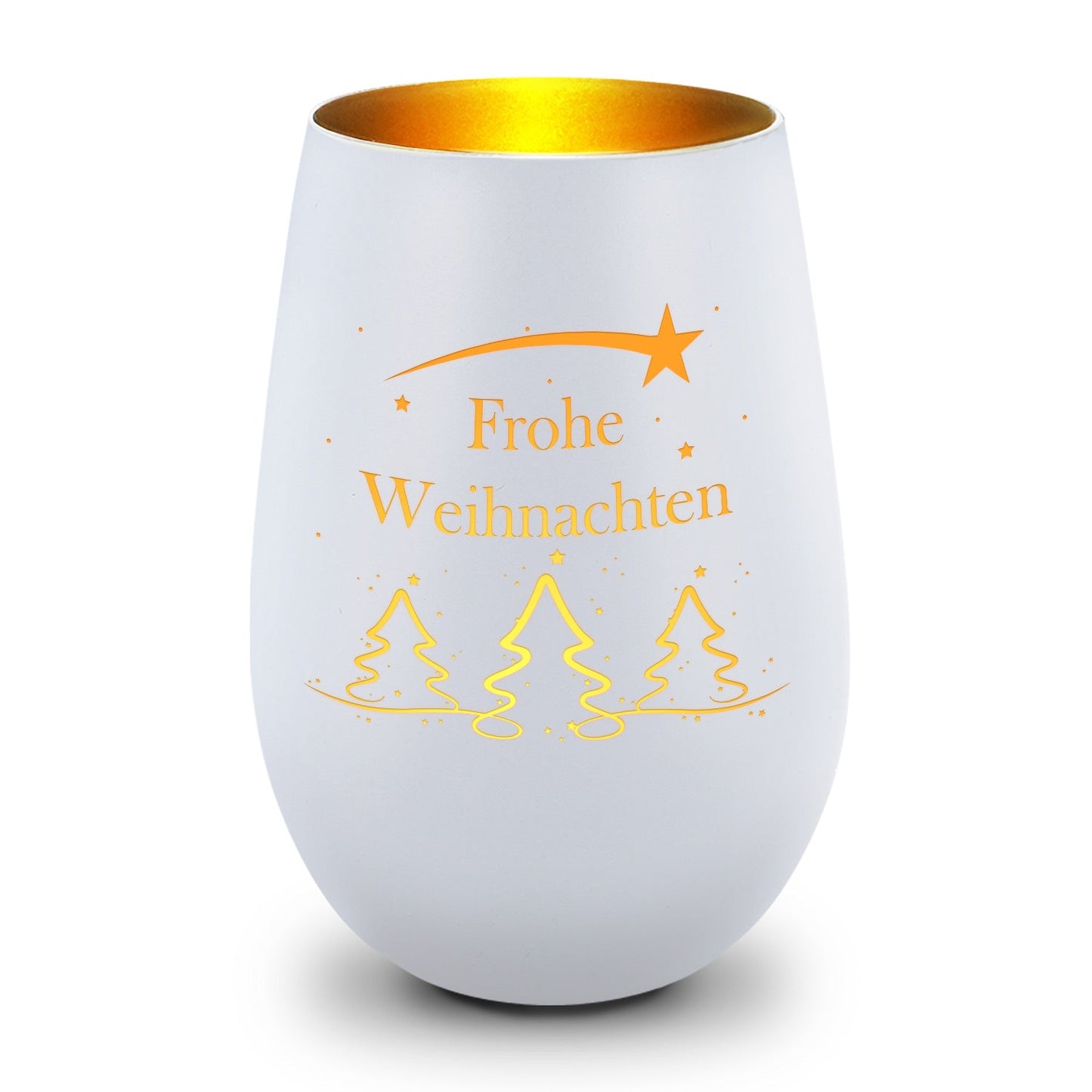 Deko Windlicht aus Glas mit Gravur - Tannenbaum - Frohe Weihnachten