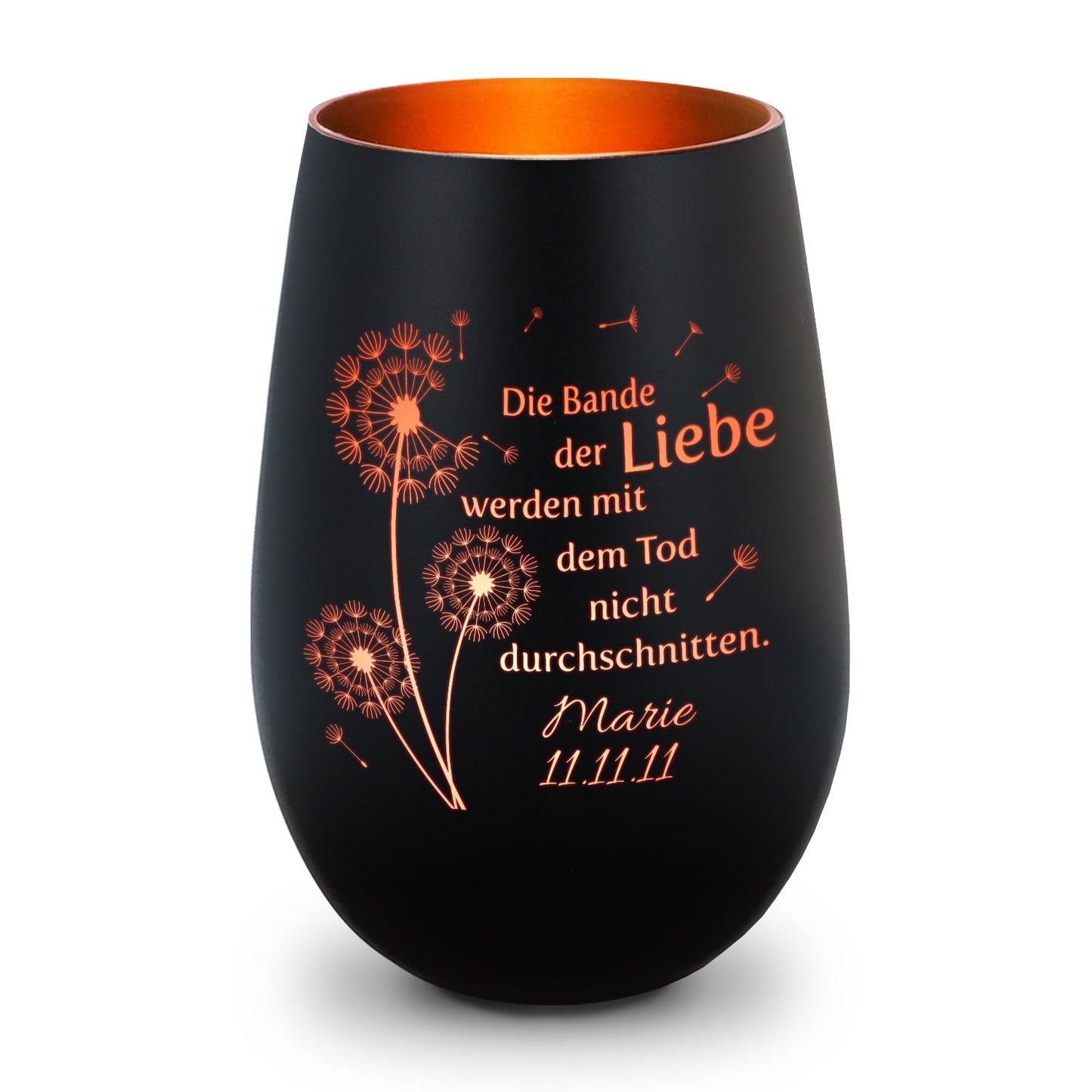 Deko Windlicht aus Glas mit Gravur - Pusteblumen - Personalisiert mit Namen & Datum