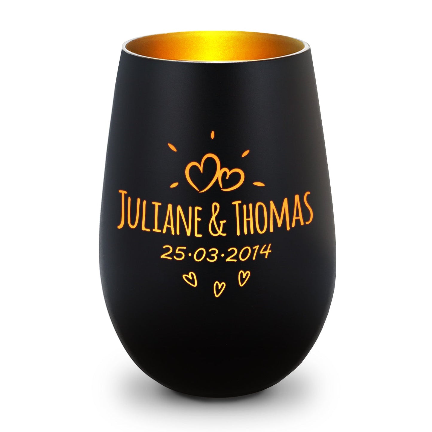 Deko Windlicht aus Glas mit Gravur - Sunshine - Personalisiert mit Namen & Datum
