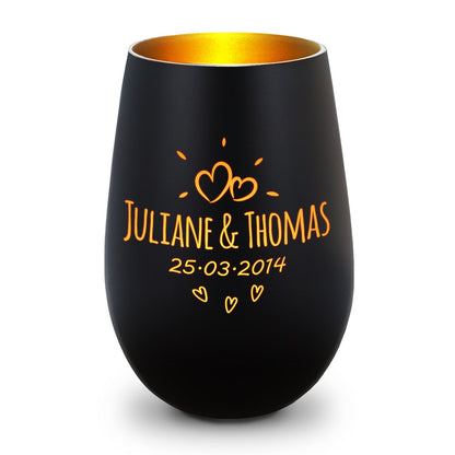 Deko Windlicht aus Glas mit Gravur - Sunshine - Personalisiert mit Namen & Datum
