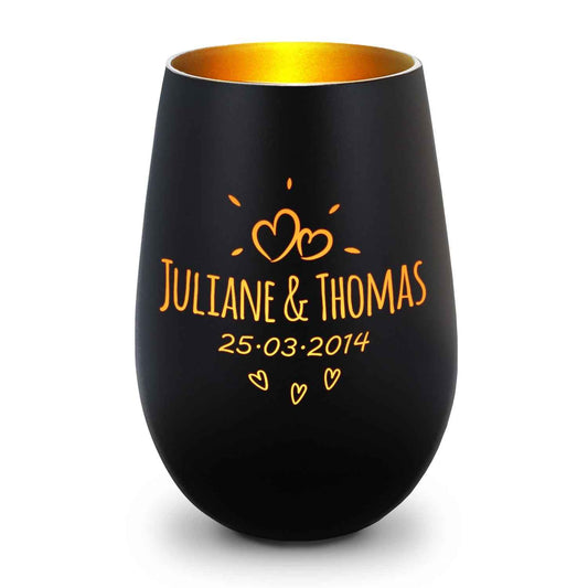 Deko Windlicht aus Glas mit Gravur - Sunshine - Personalisiert mit Namen & Datum